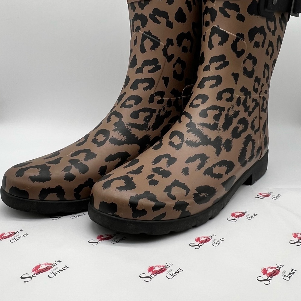 Hunter Brown Leopard Print Women's Rain Boots